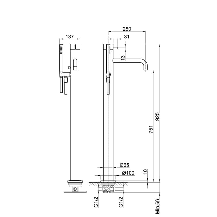 Смеситель для ванны Fantini AF/21 27 93 A580B сталь