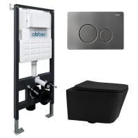 Комплект унитаза с инсталляцией Abber Rechteck AC1201MB-AC0105-AC0121MCH с клавишей смыва матовый хром