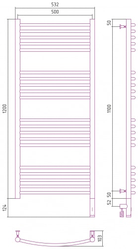 Электрический полотенцесушитель Сунержа Богема 3.0 выгнутая 1200х500 31-5803-1250 матовый черный