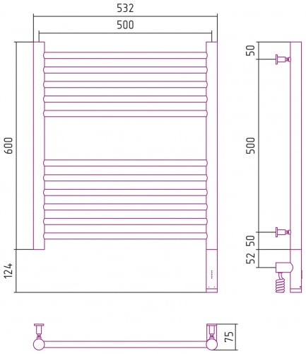 Электрический полотенцесушитель Сунержа Богема 3.0 прямая 600х500 31-5805-6050 матовый черный