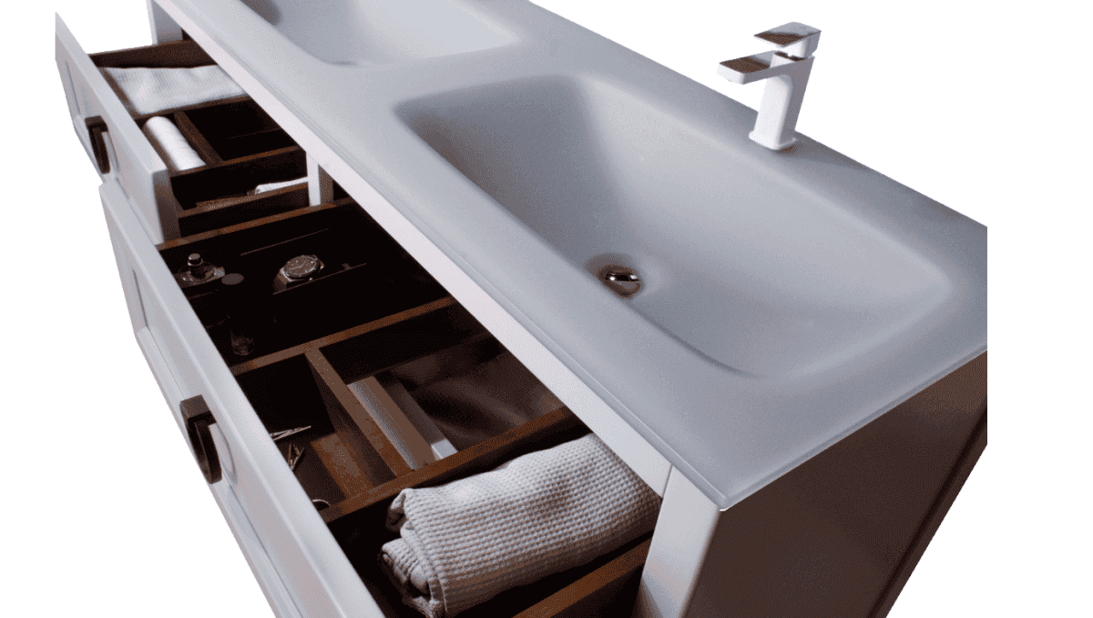 Тумба с двумя раковинами Bagno Piu Vintage 140 розовый матовый/черный