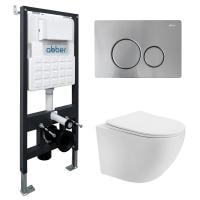 Комплект унитаза с инсталляцией Abber Bequem AC1100T-AC0105-AC0121MCH с клавишей смыва матовый хром