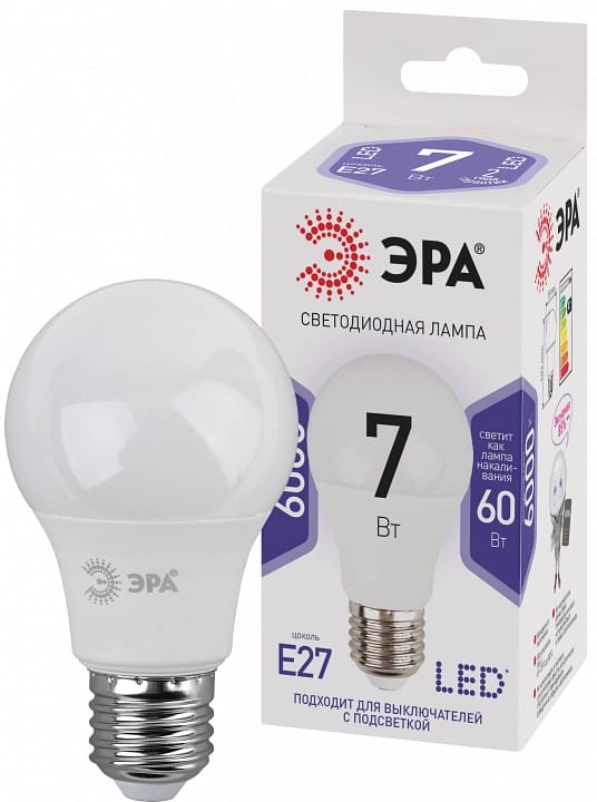 Лампа светодиодная Эра Стандарт E27 7Вт 6000K LED A60-7W-860-E27