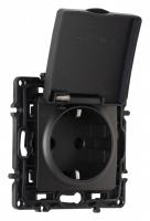 Розетка влагозащищенная с заземлением и со шторкой с крышкой Arte Milano am-217 217.41-1.black