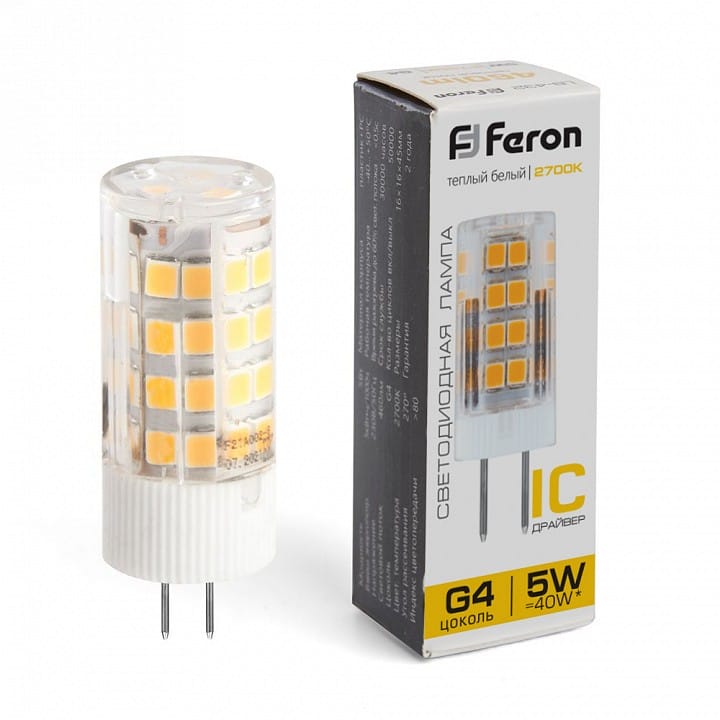 Лампа светодиодная Feron  G4 5Вт 2700K 25860