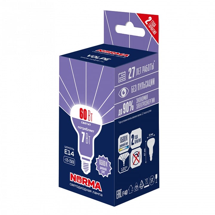 Лампа светодиодная Volpe LED-R50 E14 7Вт 6500K UL-00010998