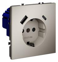 Розетка с заземлением и со шторкой и 2хUSB type A и C без рамки Voltum S70 VLS040503