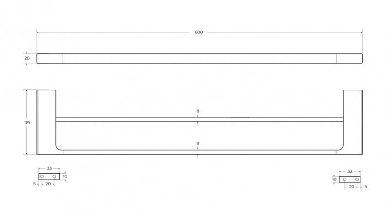 Полотенцедержатель двойной 60 см Cezares Slider SLIDER-THD-60-GM оружейная сталь