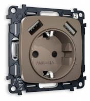 Розетка с заземлением и 2хUSB type A, без рамки Ambrella Volt OMEGA MO639010