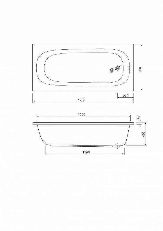 Акриловая ванна Cezares Piave 170x70 PIAVE-170-70-42-W37