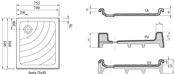 Поддон Ravak Aneta 75x90 PU A003701120 белый