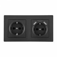 Розетка с заземлением и со шторкой и 2хUSB Arte Milano SET06-2 SET06-2-47-1-40-1 black