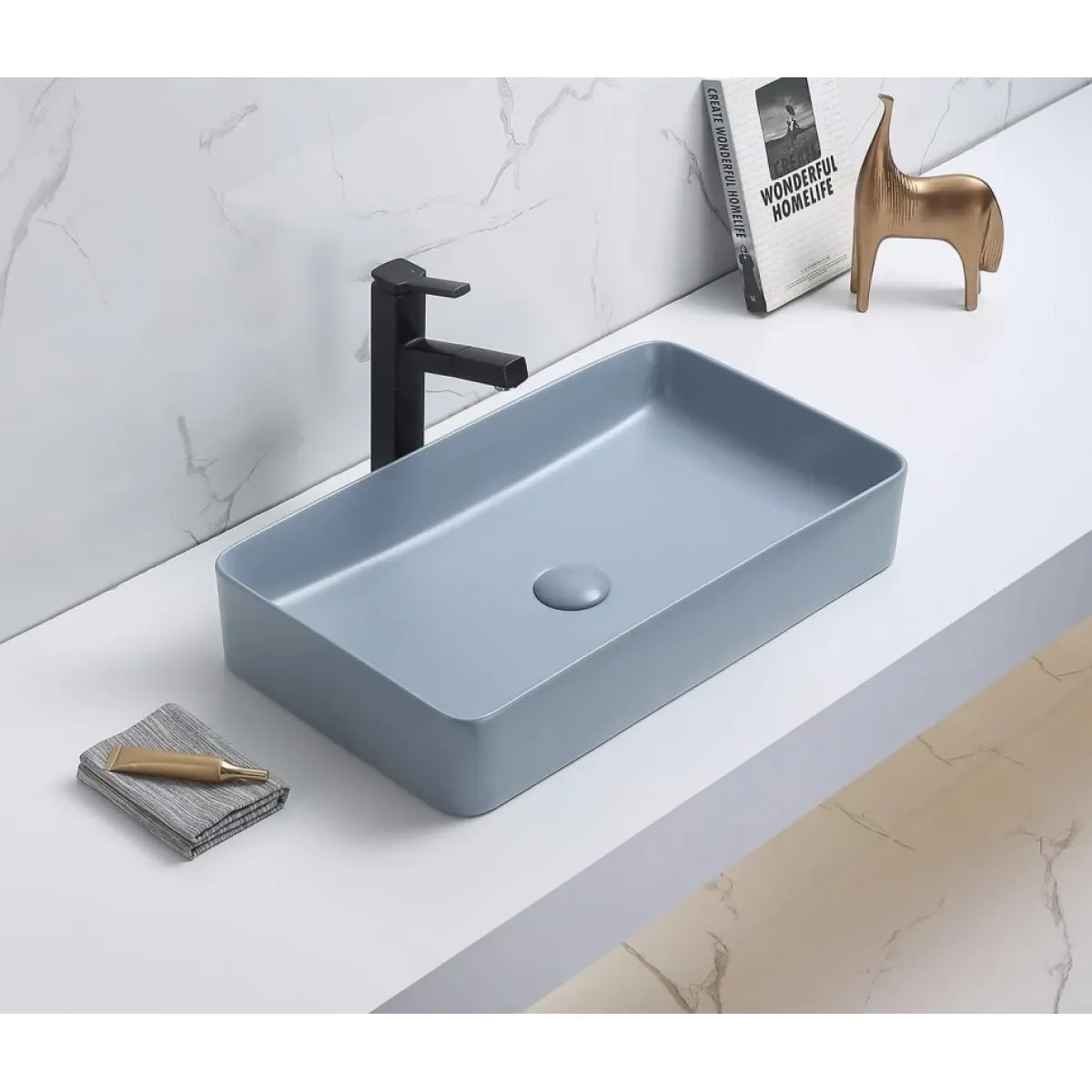 Раковина-чаша CeramaLux 78189MHL-4 60,5x35 см, накладная, голубой матовый