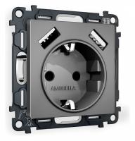 Розетка с заземлением и со шторкой и 2хUSB type A без рамки Ambrella Volt Quant MA659010