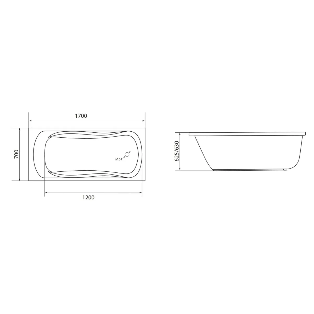 Акриловая ванна 170x70 см 1Marka Classic 01кл1770 А