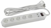 Удлинитель с выключателем Эра  USF-5es-1.5m-USB-W