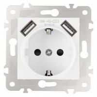 Розетка с заземлением и со шторкой и 2хUSB без рамки Arte Milano am-203 203.47-1.white