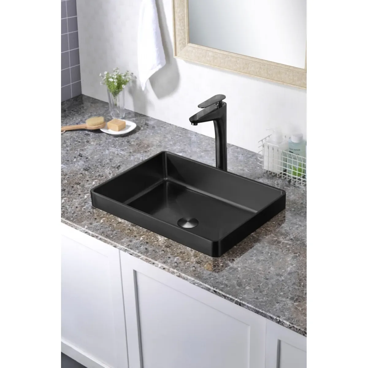 Раковина Abber Wasser Kreis AF2401MB 51x36 см, встраиваемая сверху, черный матовый
