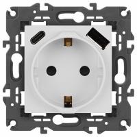 Розетка с заземлением и со шторкой и 2хUSB, без рамки Эра Эра Elegance 14-4108-01