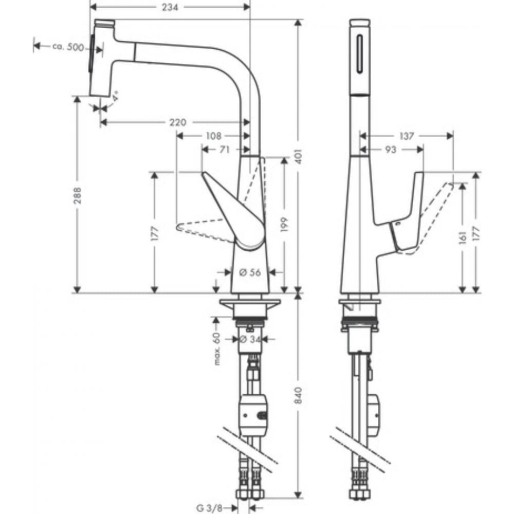 Смеситель для кухни hansgrohe Talis Select M51 72823800 с вытяжным душем сталь