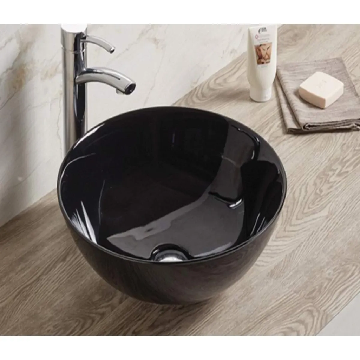 Раковина-чаша CeramaLux 104B 41,5x41,5 см, накладная, черный глянец
