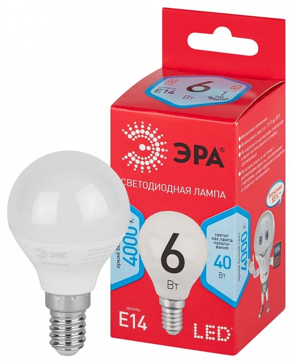 Лампа светодиодная Эра  E14 6Вт 4000K LED P45-6W-840-E14 R