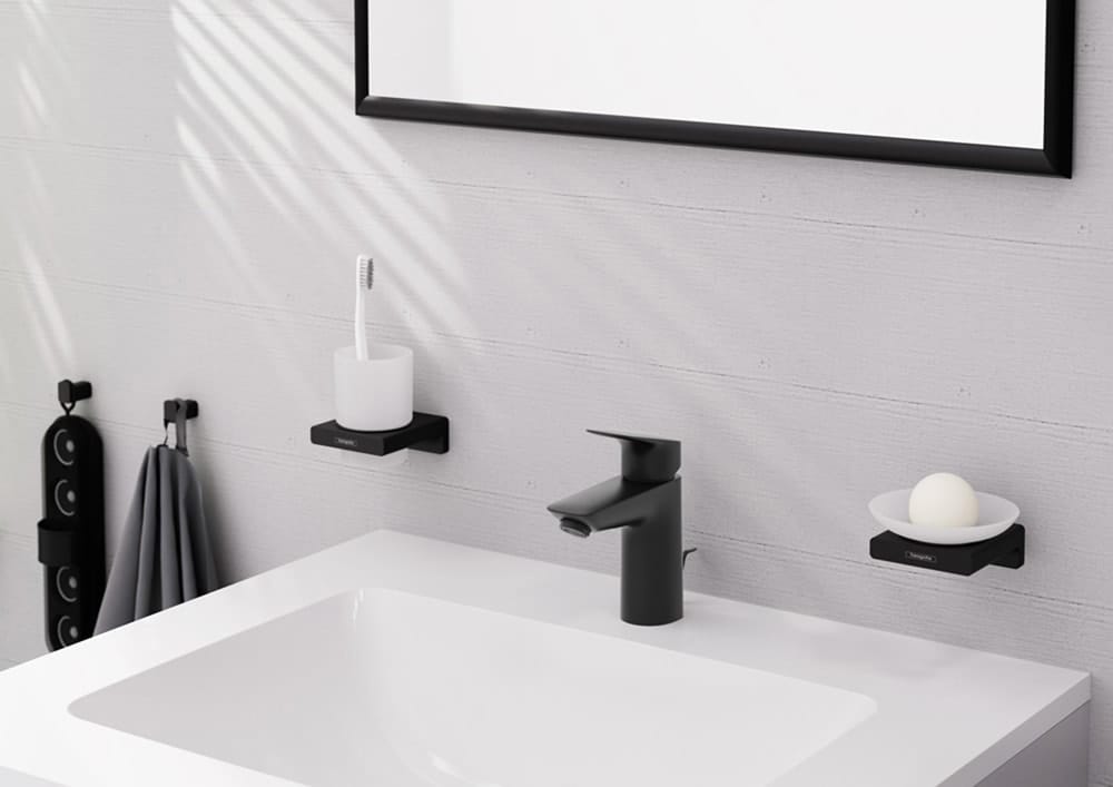 Смеситель для раковины hansgrohe Logis 71100670 со сливным гарнитуром черный матовый