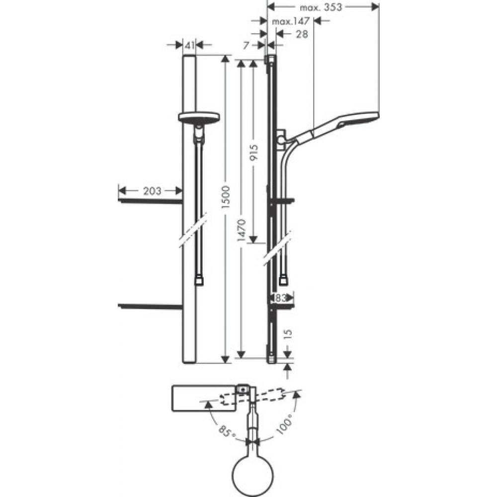 Душевой набор hansgrohe Raindance Select S 120 3jet 27646400 со штангой 150 см и мыльницей белый/хром