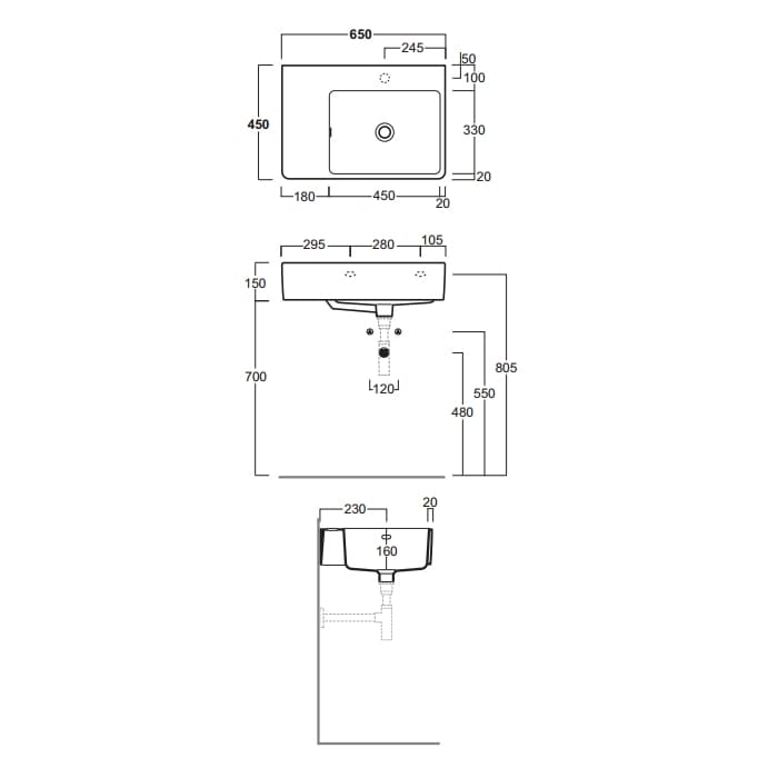 Раковина Simas Top E Lavabi D'Arredo 65 QU65D*1 bi правая