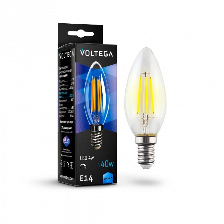 Лампа светодиодная Voltega свеча диммируемая (Candle dim) 5Вт E14 5Вт 4000K 8461