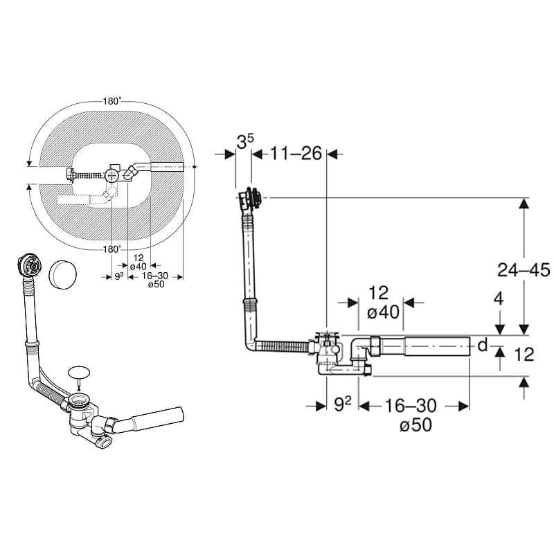 Слив-перелив для ванны Geberit Uniflex 150.520.21.6