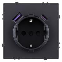 Розетка с заземлением и со шторкой и 2хUSB type A и C, без рамки Kollinger Eclipse EC-016BK