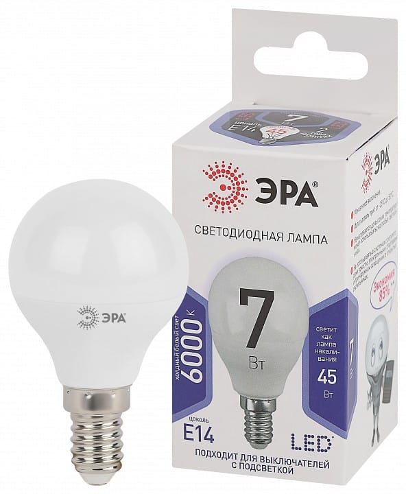 Лампа светодиодная Эра Стандарт E14 7Вт 6000K LED P45-7W-860-E14