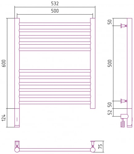 Электрический полотенцесушитель Сунержа Богема 3.0 прямая 600х500 31-5804-6050 матовый черный