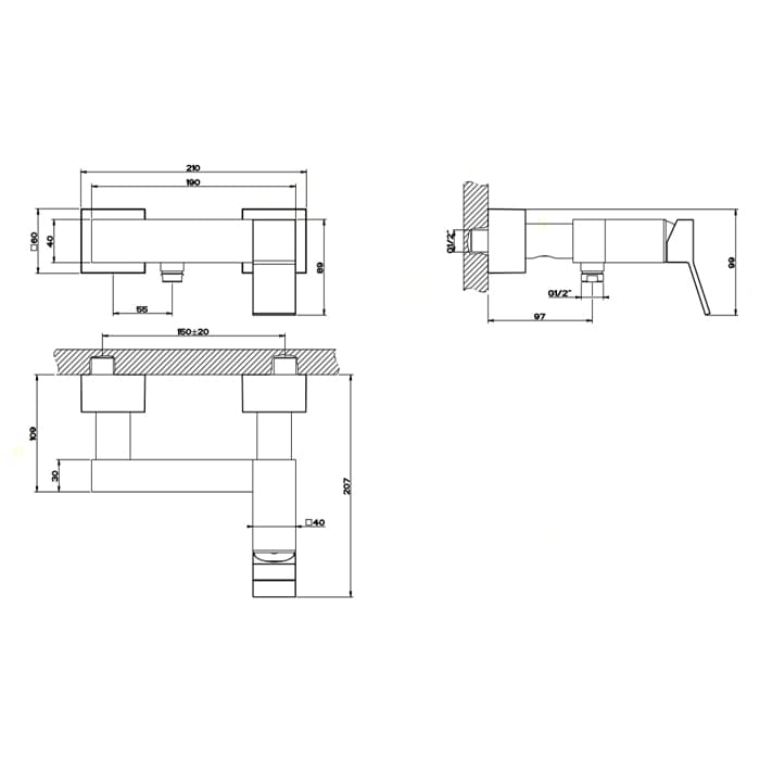 Смеситель для душа Gessi Rettangolo K 53031#299 черный матовый