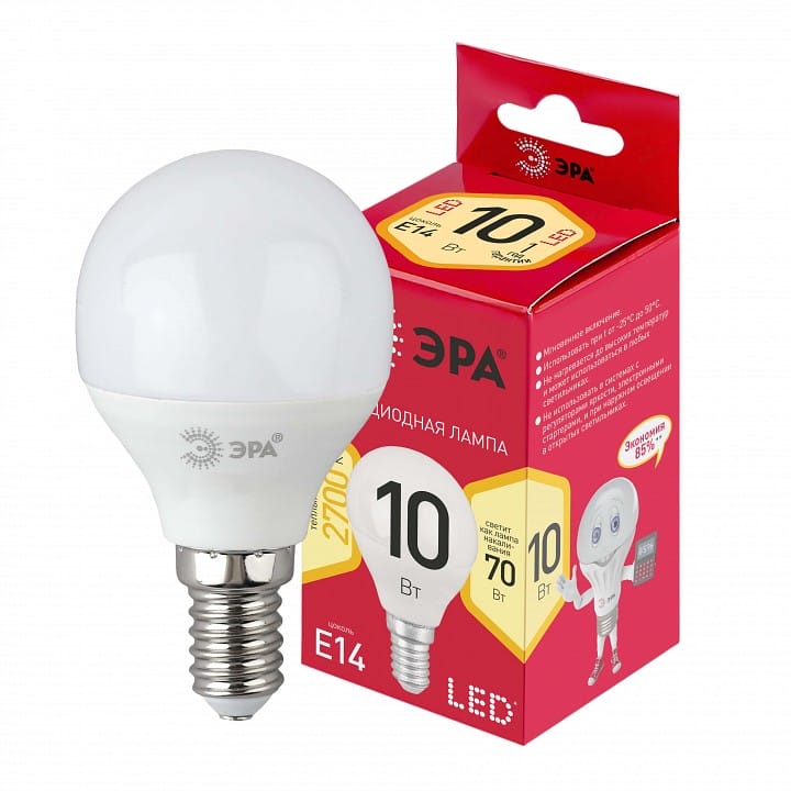 Лампа светодиодная Эра  E14 10Вт 2700K LED P45-10W-827-E14 R