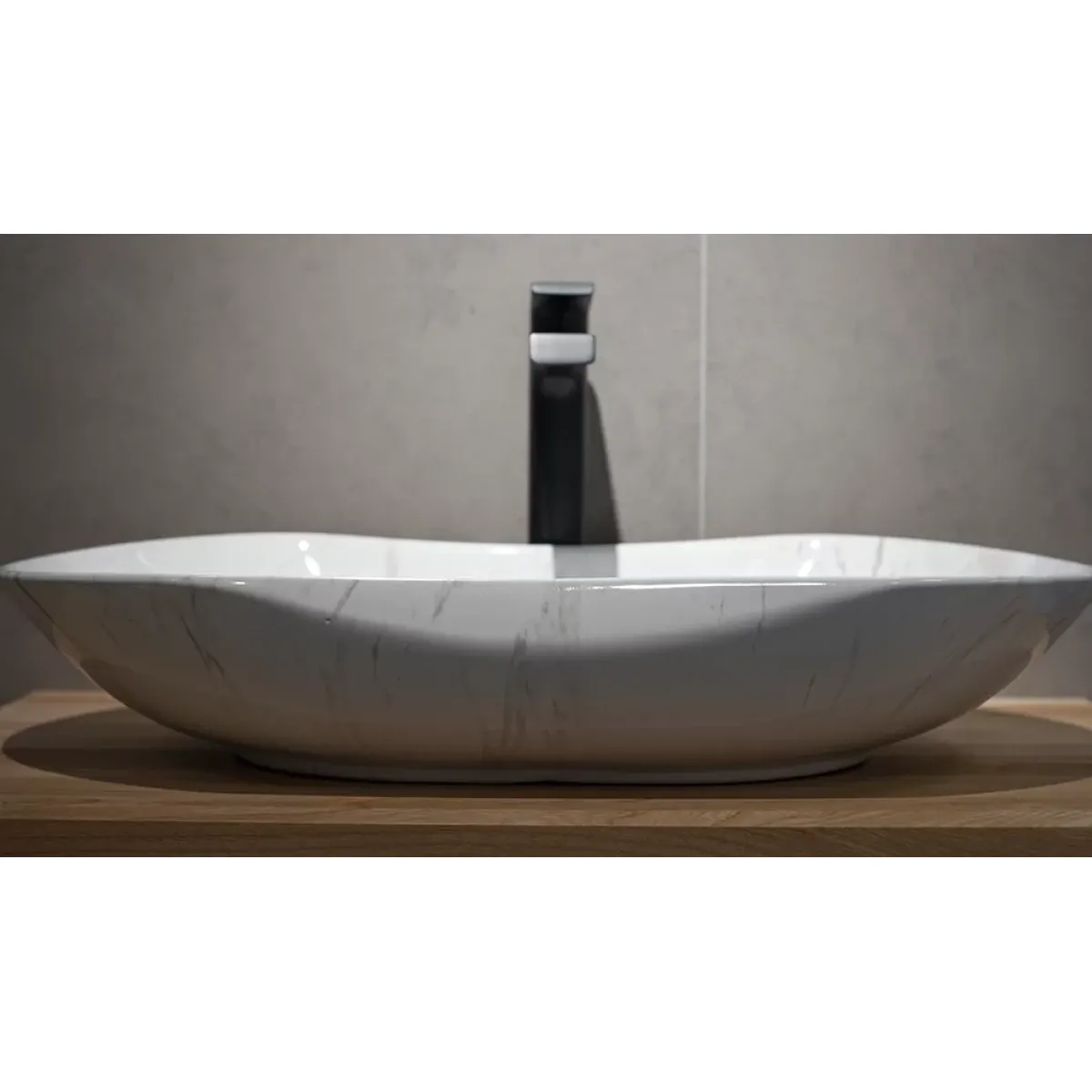 Раковина-чаша CeramaLux 503H012 66x42 см, накладная, белый мрамор