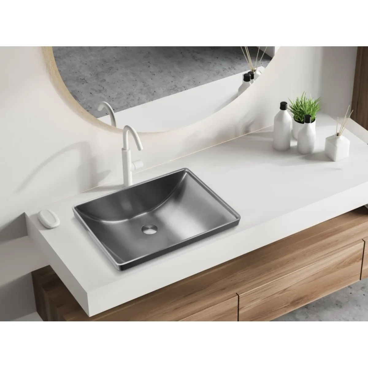 Раковина Abber Wasser Kreis AF2404GM 51x36 см, встраиваемая сверху, оружейная сталь матовый