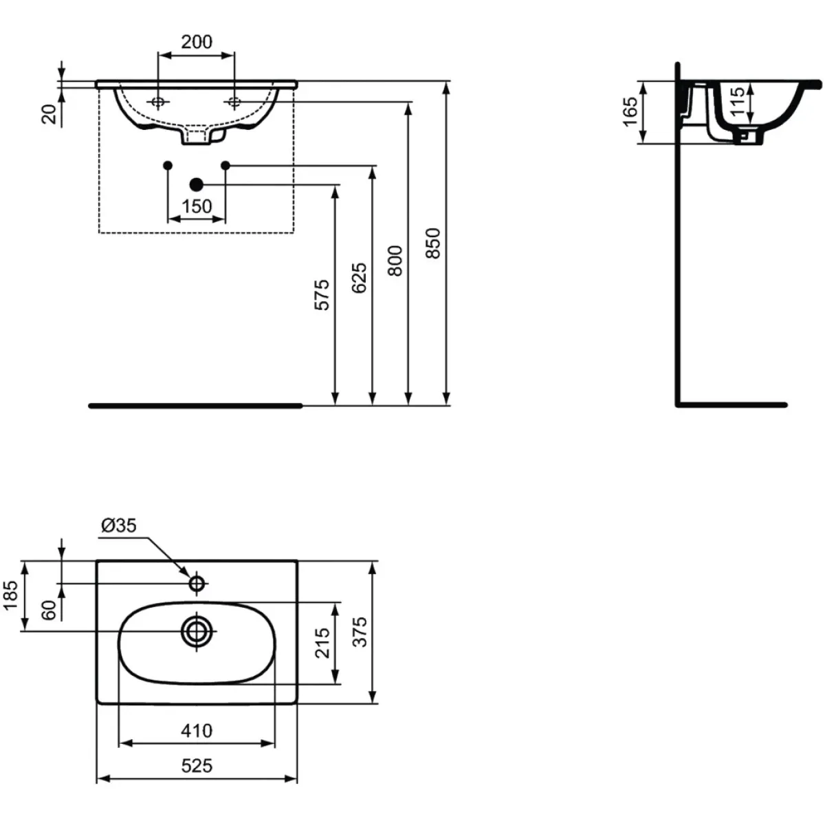 Раковина 52,5x37,5 см Ideal Standard Tesi Vanity T351101