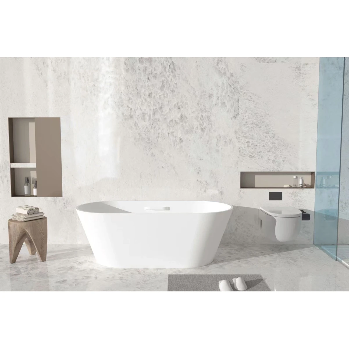 Ванна из литьевого мрамора Cezares Comfort Solid Surface CZR-COMFORT-170-75-53-SSB-HND 170x75 см, отдельностоящая, с ручкой, белый матовый