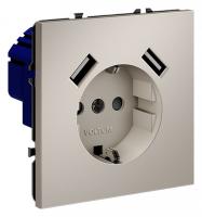 Розетка с заземлением и со шторкой и 2хUSB type A без рамки Voltum S70 VLS040403