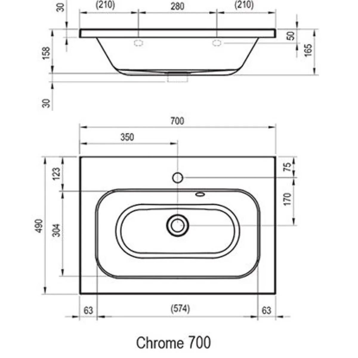 Умывальник 70 см Ravak Chrome 700 со скрытым переливом XJG01270000