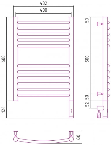 Электрический полотенцесушитель Сунержа Богема 3.0 выгнутая 600х400 00-5803-6040