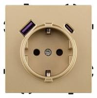 Розетка с заземлением и со шторкой и 2хUSB type A и C, без рамки Kollinger Eclipse EC-016GD