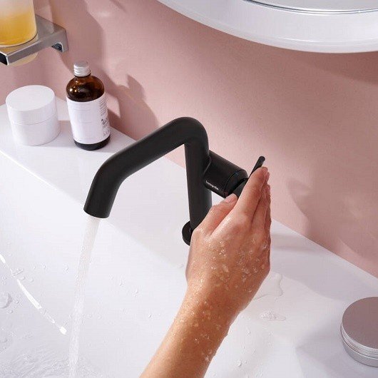 Смеситель для раковины hansgrohe Tecturis S 73320700 со сливным гарнитуром черный матовый