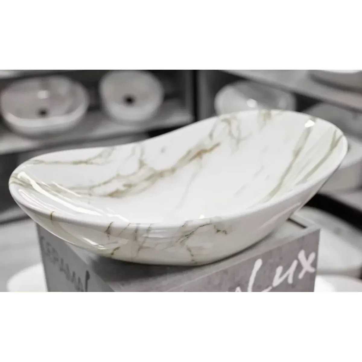 Раковина-чаша CeramaLux 1575 63x35 см, накладная, белый мрамор