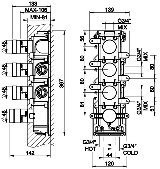 Встраиваемая часть для смесителя Gessi Habito 09266#031