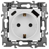 Розетка с заземлением и со шторкой и 2хUSB, без рамки Эра Эра 12 12-4108-01