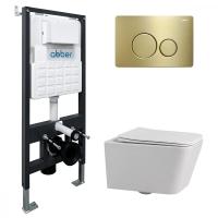 Комплект унитаза с инсталляцией Abber Rechteck AC1201-AC0105-AC0121MMG с клавишей золото матовое