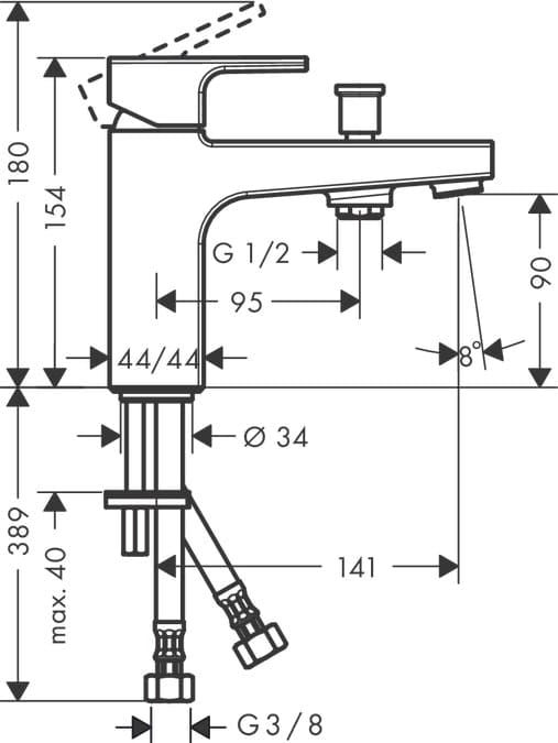 Смеситель для ванны и душа hansgrohe Vernis Shape 71463000 Monotrou хром